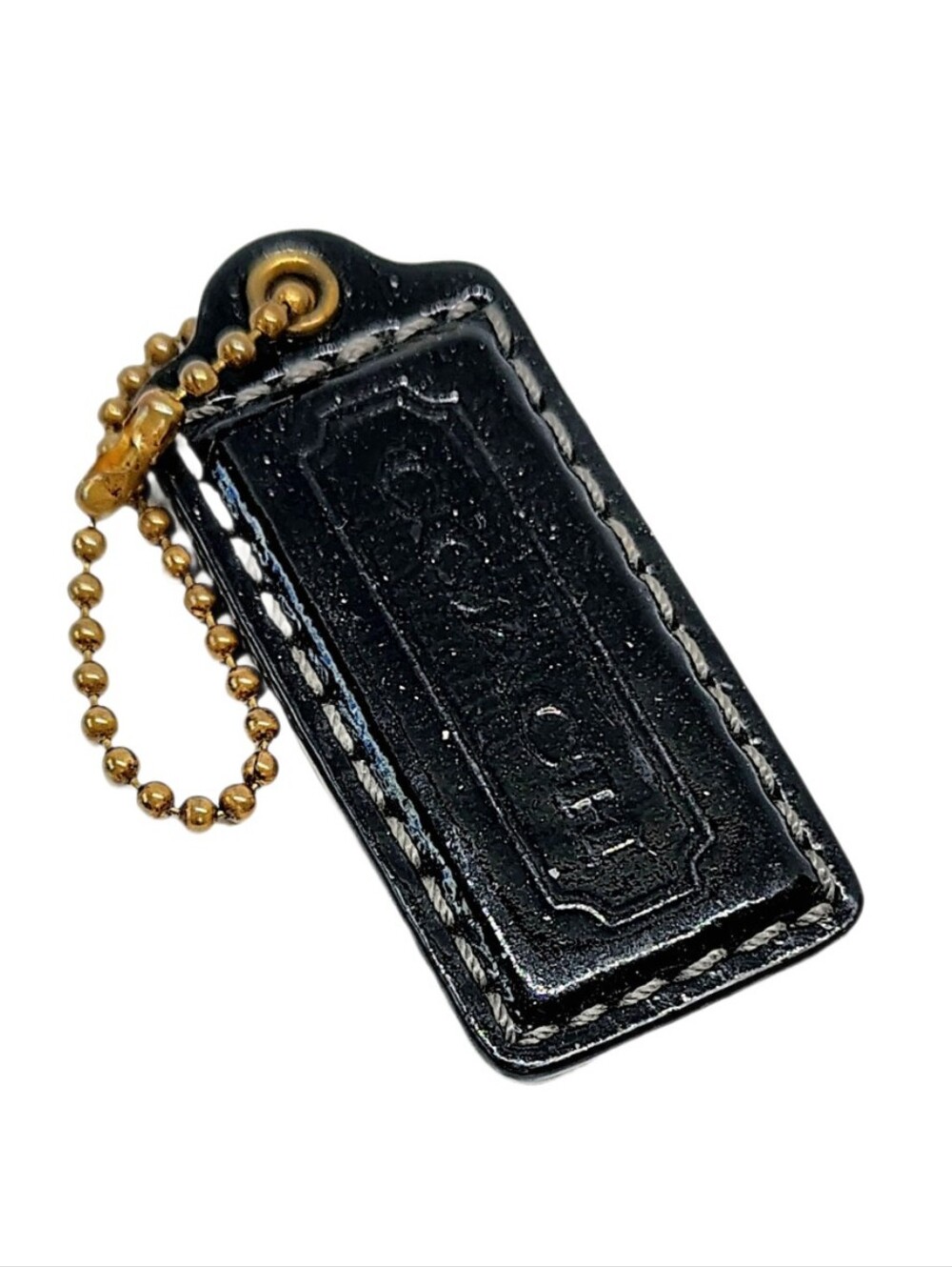 🖤 2.25" Vintage Coach Black Patent Leather Hangtag Bag Charm Fob Keychain Y2K
